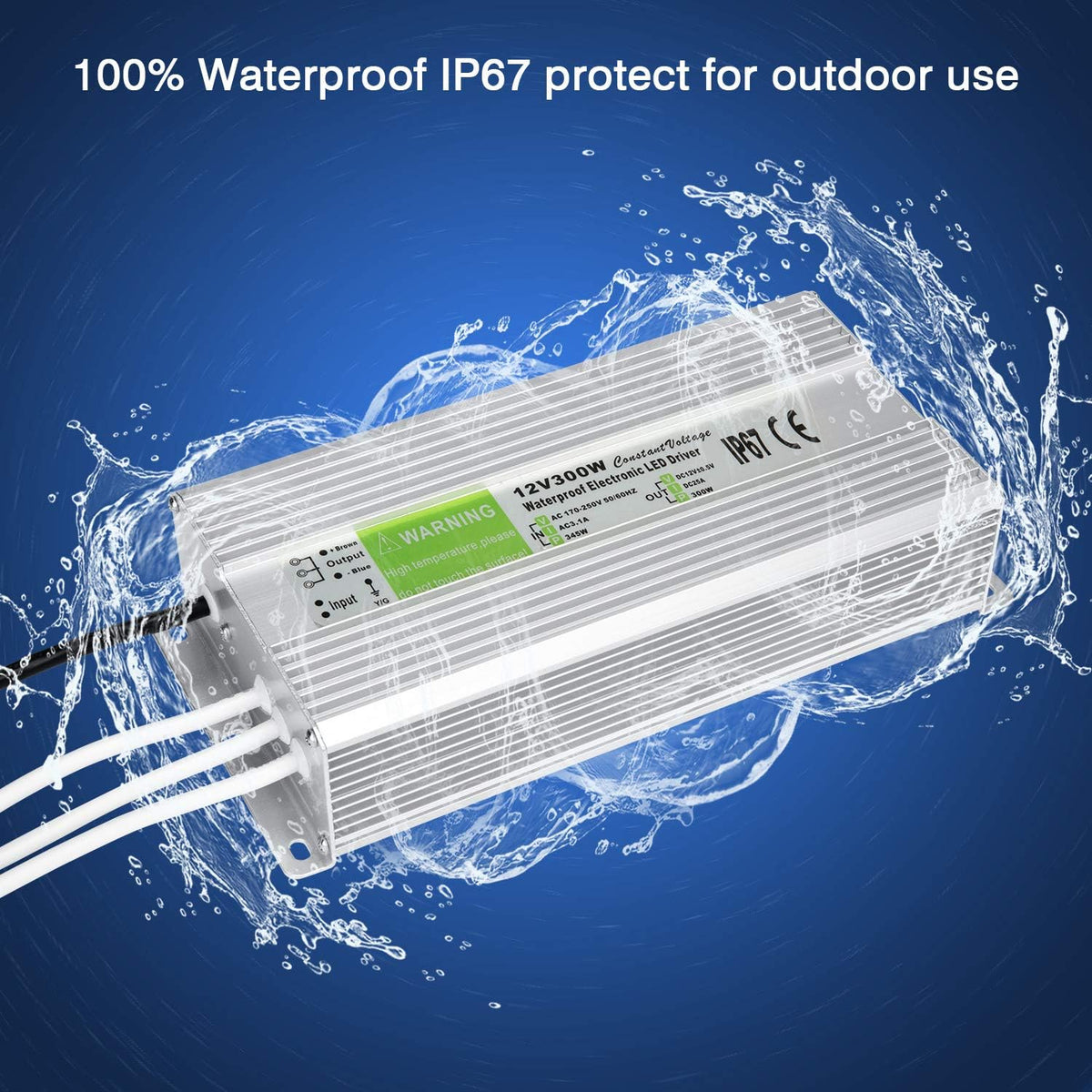5 Pack Waterproof IP67 LED Power Supply Driver Transformer 300W 110V AC to 12V DC Low Voltage Output with 3-Prong Plug 3.3 Feet Cable J292850