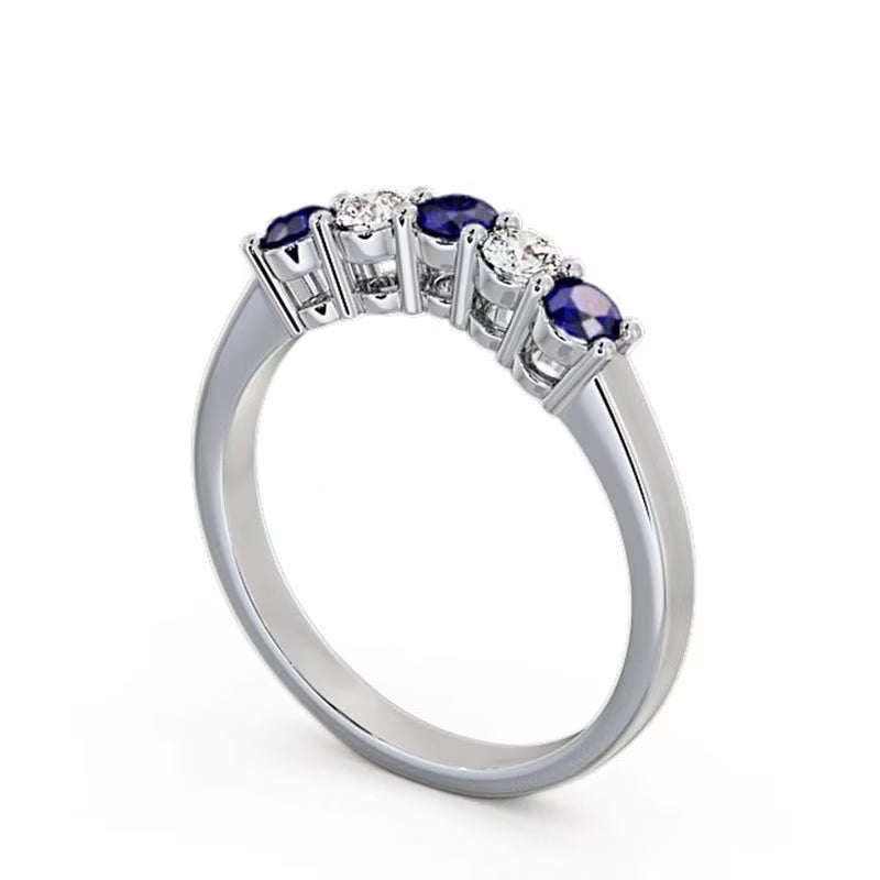 14K White Gold Blue Sapphire Diamond Eternity Band X359545