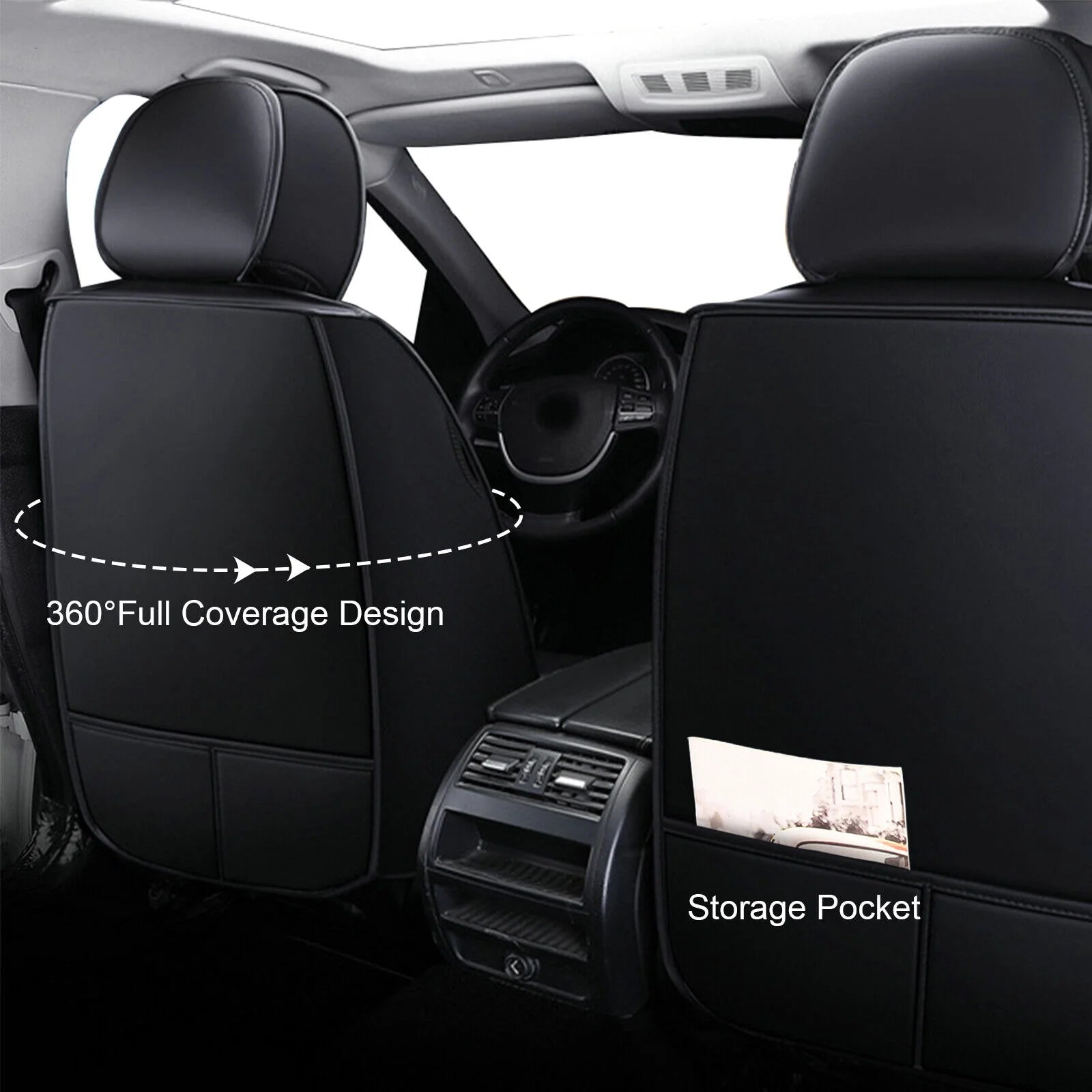Black Blue Waterproof PU Leather 5 Seats Car Seat Covers Full Set R61925