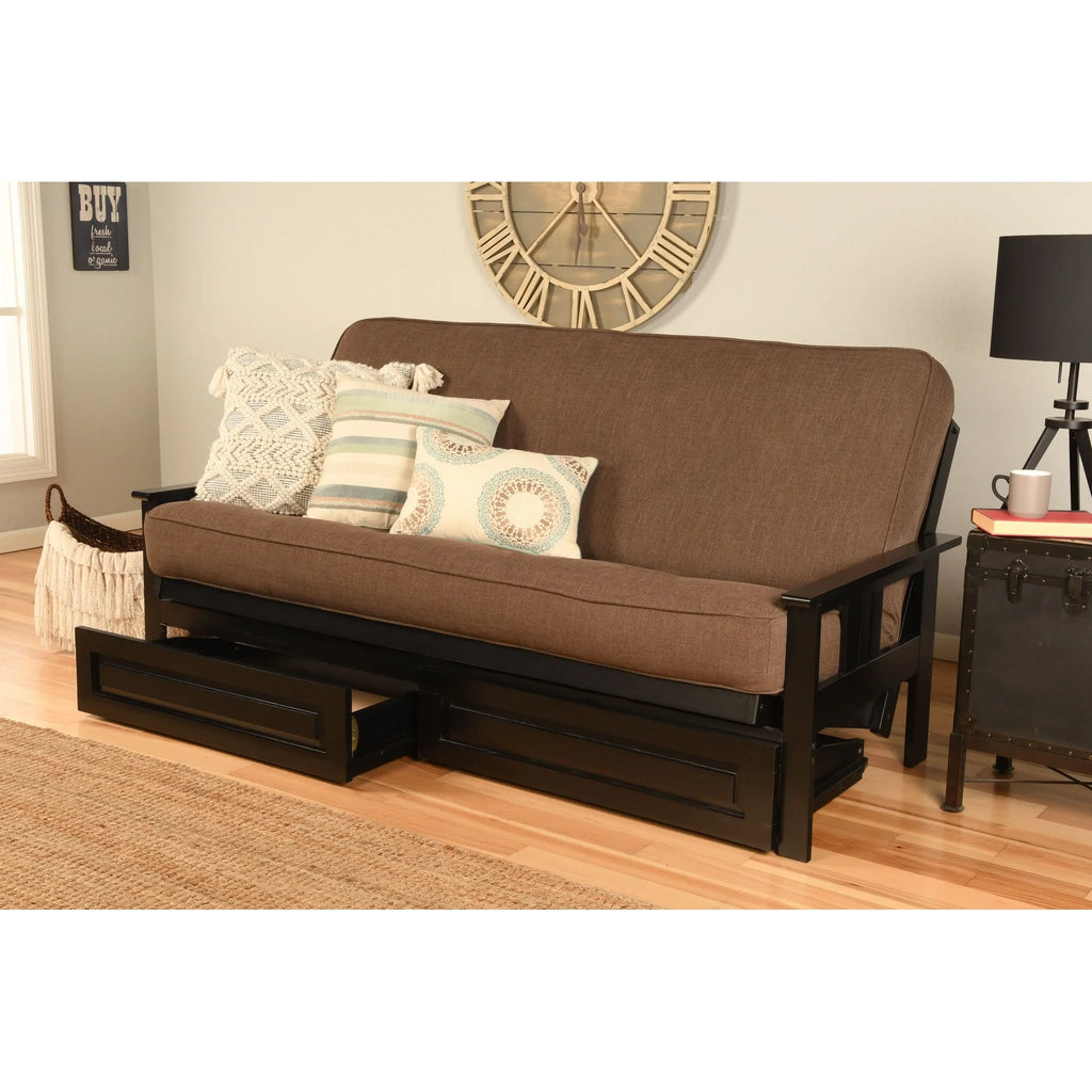 Black Finish Sofa with Storage and Removable Linen Mattress Cover R678
