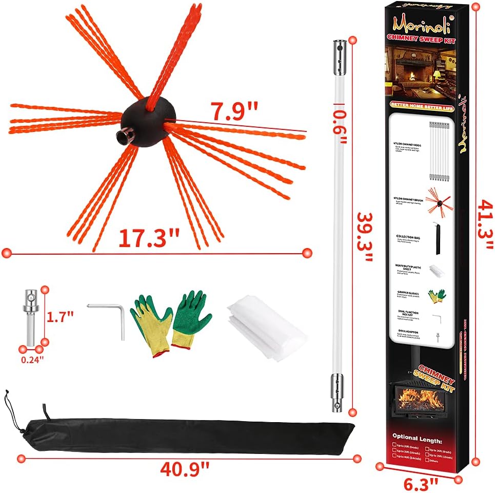 46 Feet Chimney Sweep Kit with 8 Flexible Chimney Rods T679