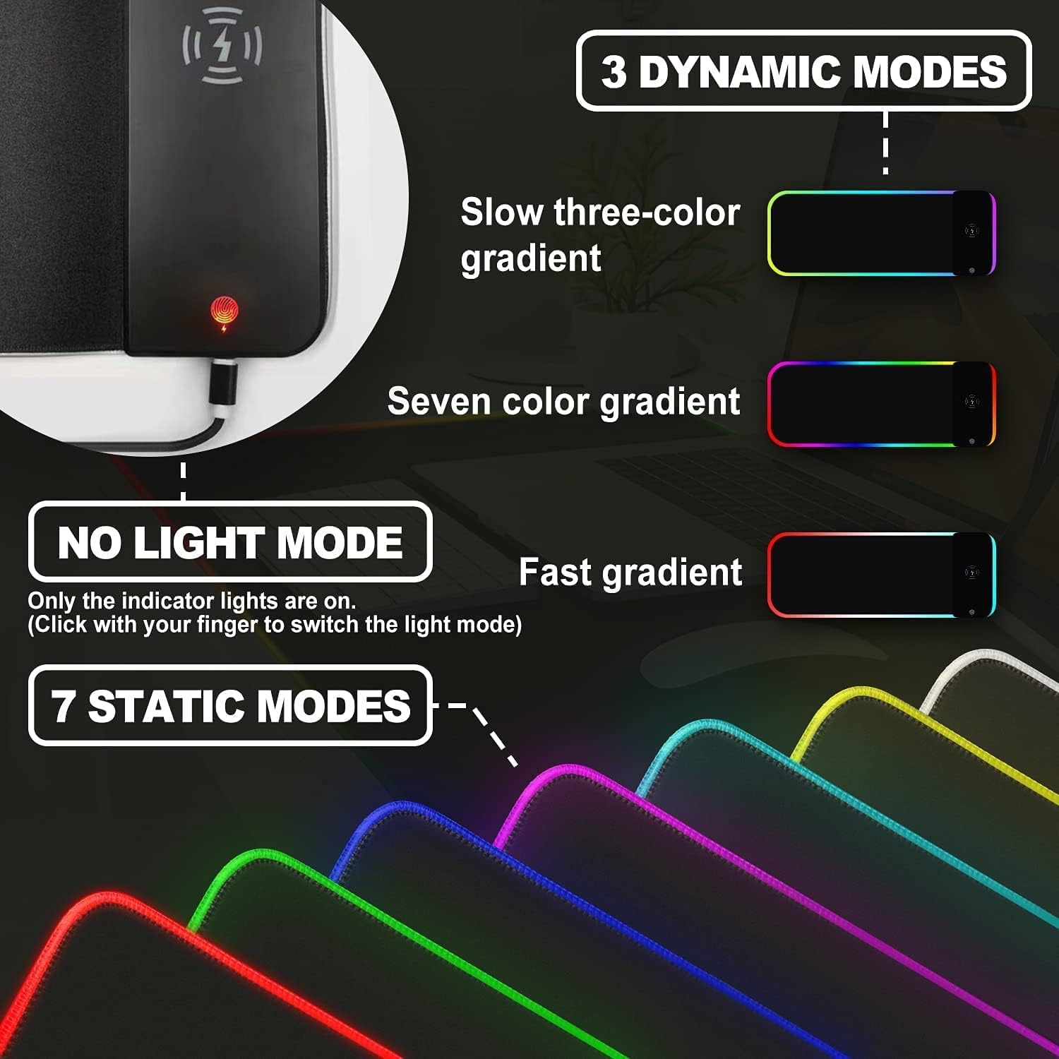 RGB Wireless Charging Mouse Pad 15W, Extra Large 900x300x4mm, Non Slip Rubber Base, Pack of 2 O856064