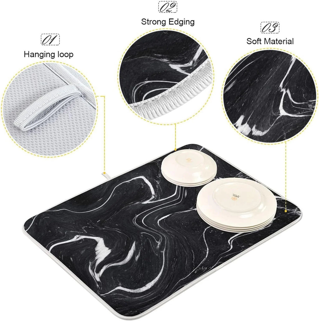 Marble Black and White Dish Drying Mat, 18x24Inch P673