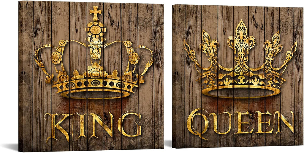 Rustic Golden King and Queen Crown Canvas Wall Art Framed 24x24inch G834778