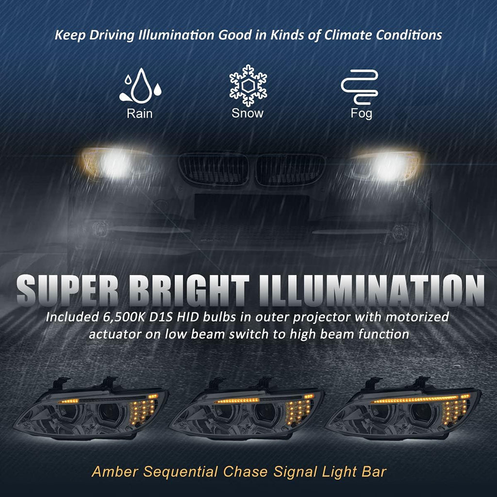 Dual Animated Start-Up Halo Sequential LED Turn Signal Projector HID Headlights, Chrome Housing Q123