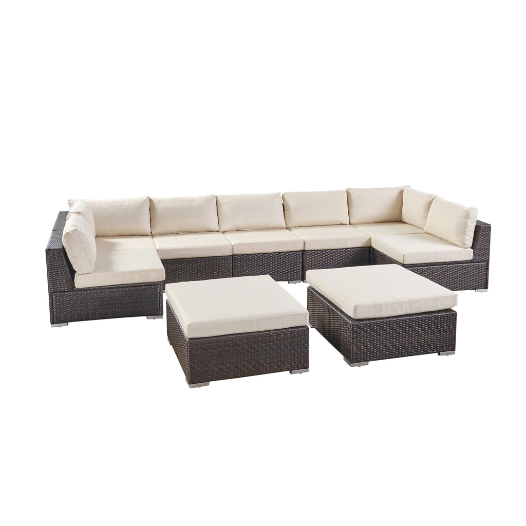 Multibrown + Beige Cushion 7 Seater Wicker Sectional Sofa Set F7732