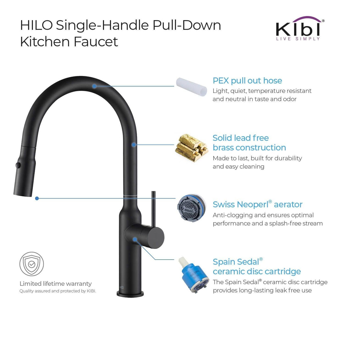 Black Single Level Kitchen Faucet with Sprayer C826654