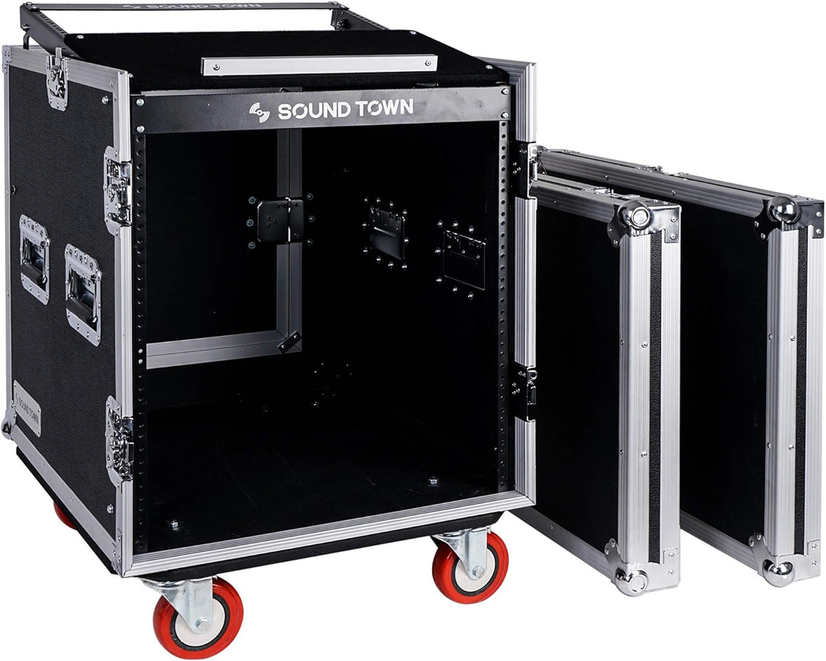 12U PA DJ Rack Case with Slant Mixer Top and Casters W445