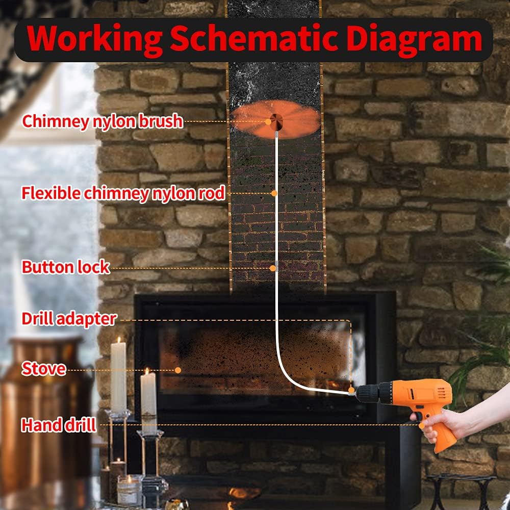 46 Feet Chimney Sweep Kit with 8 Flexible Chimney Rods T679