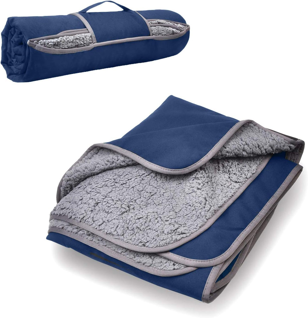 Navy Waterproof Sherpa Fleece Stadium Throw Blanket M147855