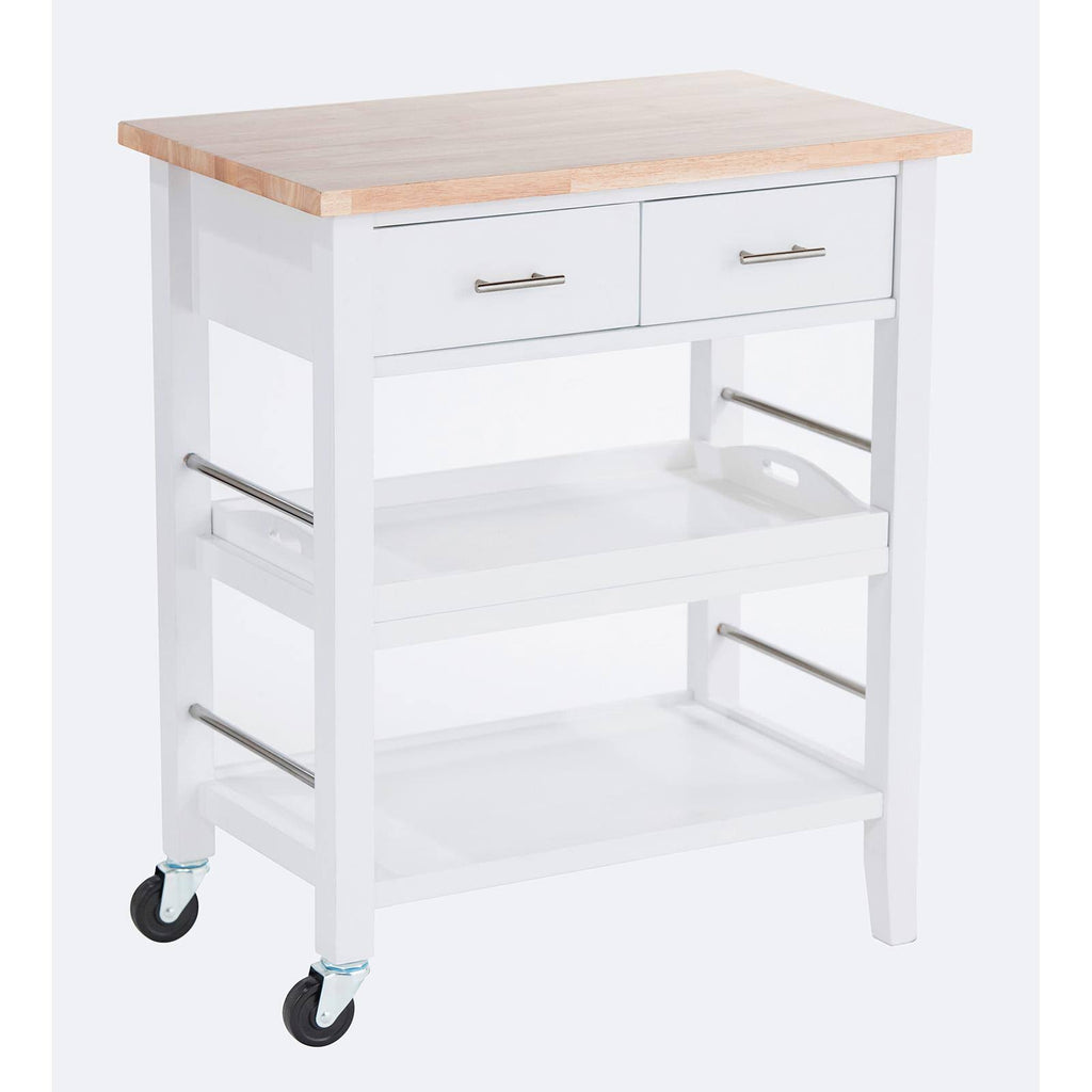 White Wood Kitchen Cart with Drawers F995866