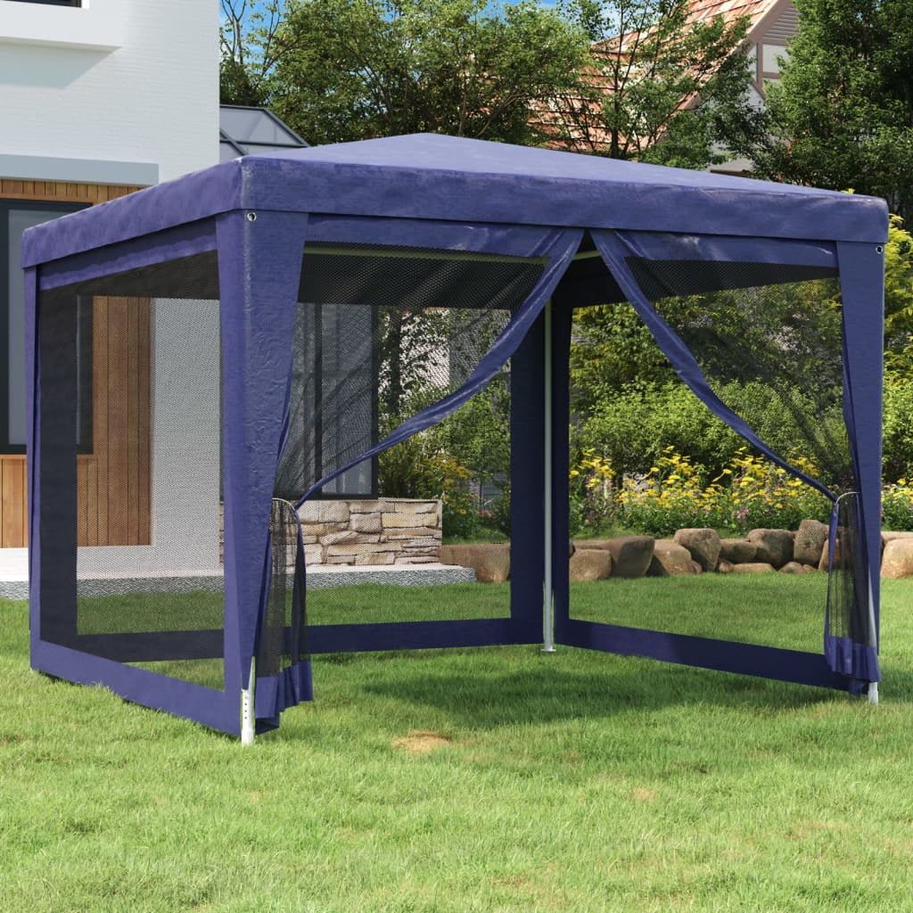 Party Tent with 4 Mesh Sidewalls Blue 9.8'x9.8' HDPE D645