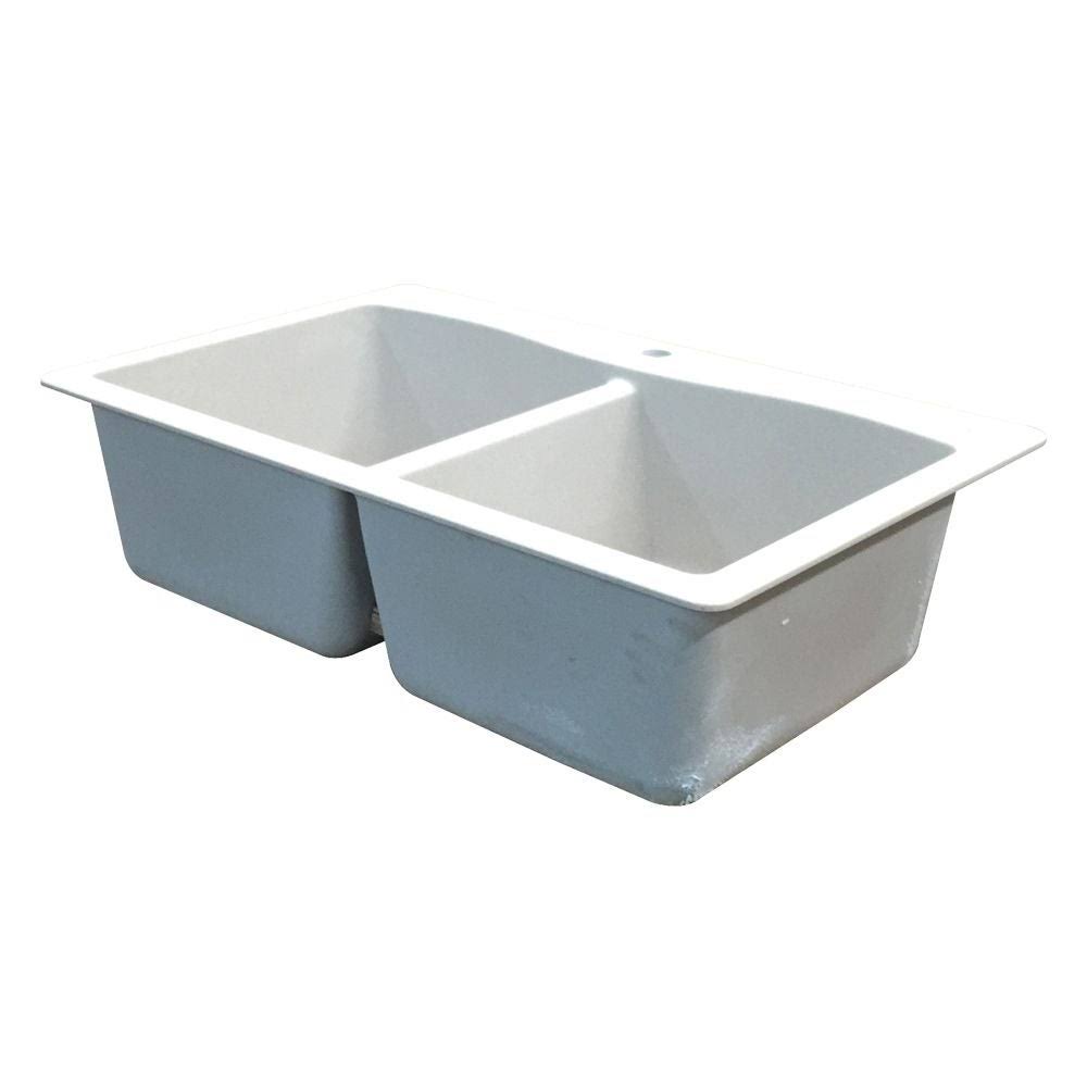 White Double-Basin Granite Drop-In 2-Hole Kitchen Sink M9331