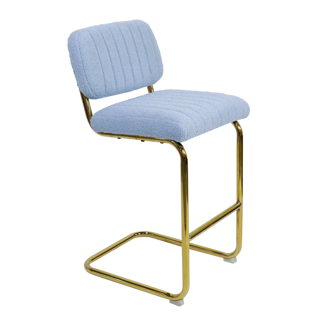 Blue Boucle Upholstered Bar Stools Set of 2 S587