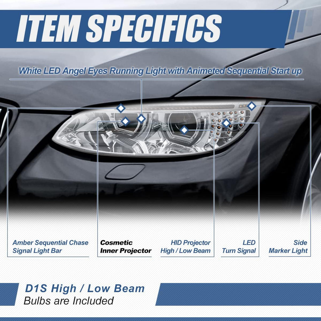 Dual Animated Start-Up Halo Sequential LED Turn Signal Projector HID Headlights, Chrome Housing Q123