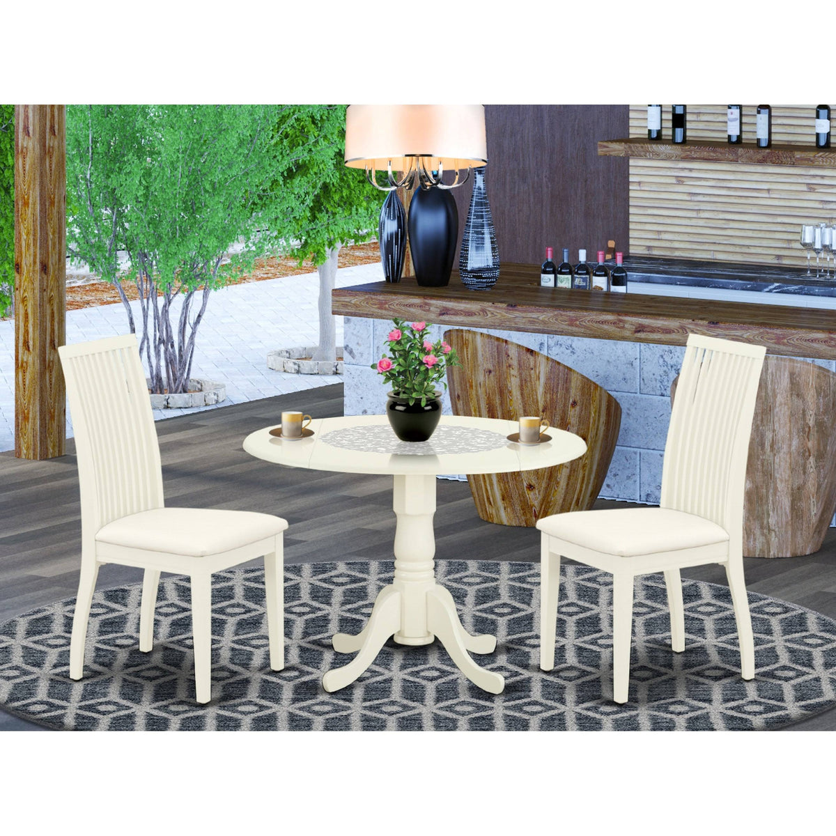 5pc Dining Set with Square Dinette Table and Four Linen Seat Kitchen Chairs Q637