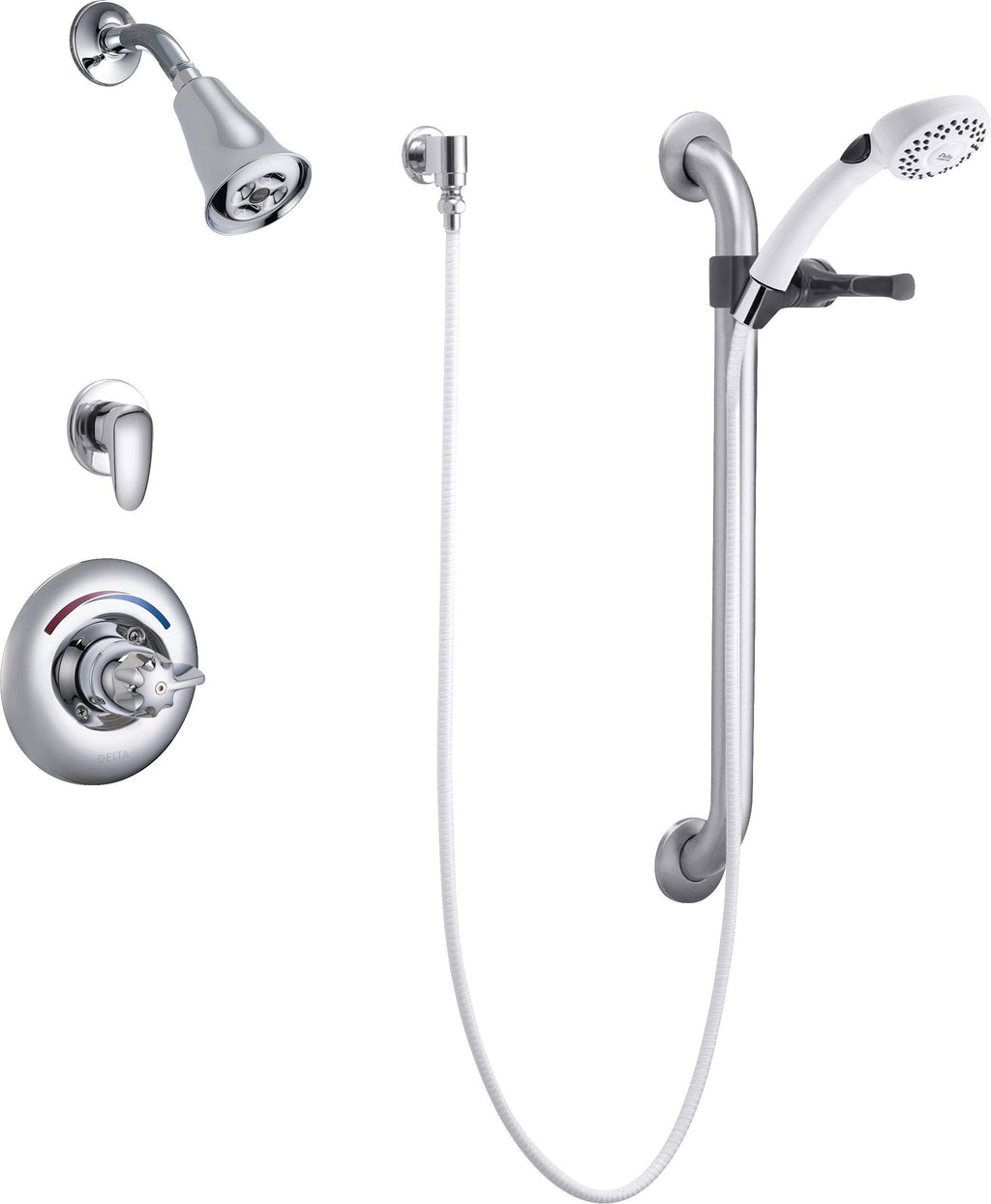 Universal Dual Shower Trim Diverter Hand Shower and Grab Bar P66492