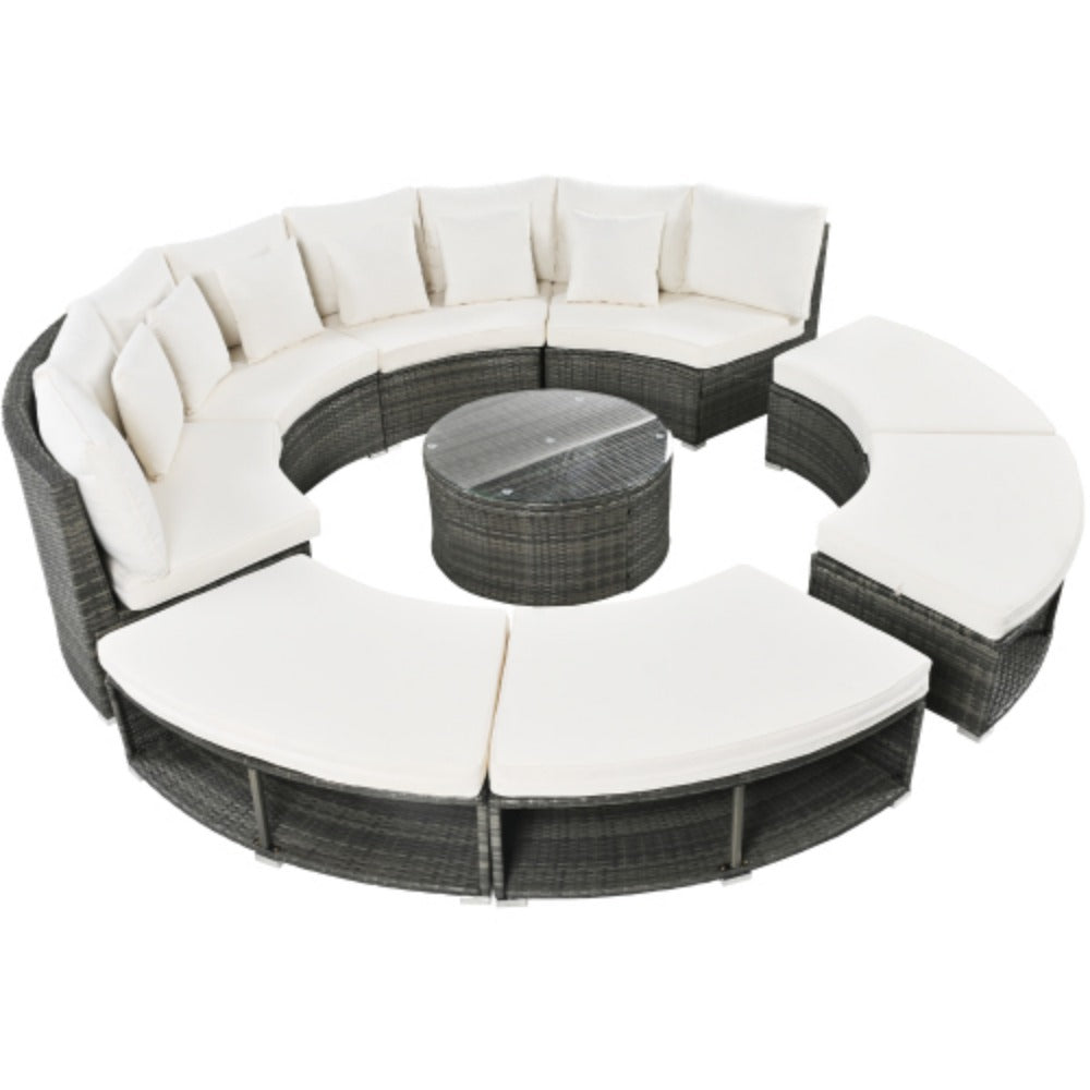 9-Piece Rattan Wicker Outdoor Sofa Set with Tempered Glass Coffee Table L834