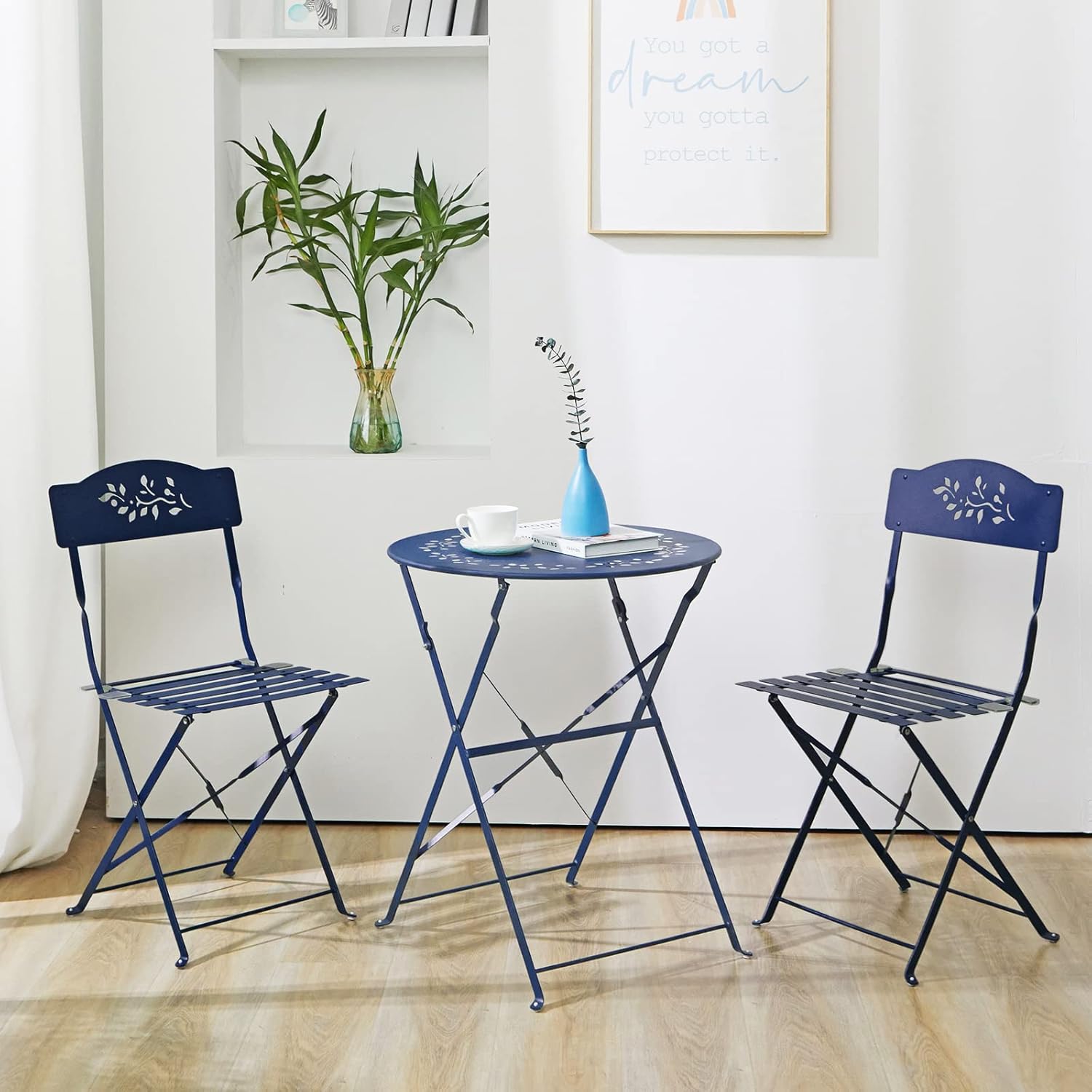 Grey 3 Piece Patio Bistro Set with Folding Chairs B287213