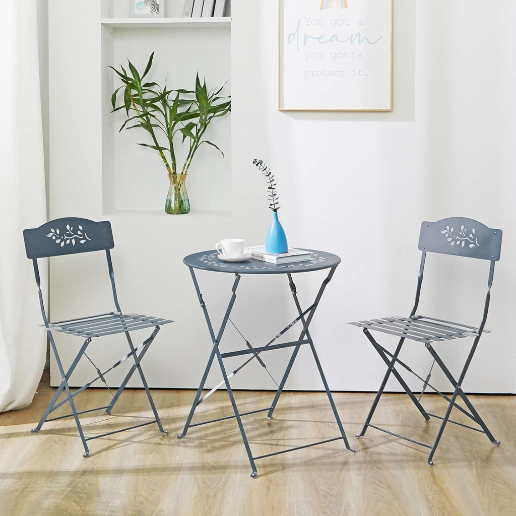 Grey 3 Piece Patio Bistro Set with Folding Chairs B287213