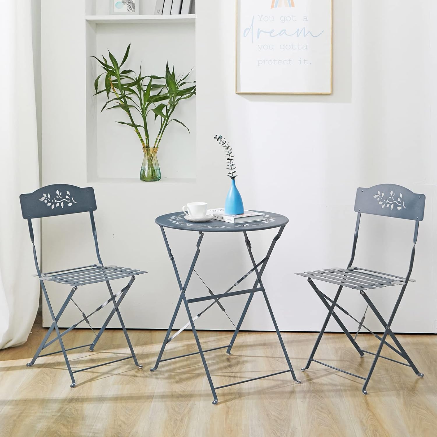 Grey 3 Piece Patio Bistro Set with Folding Chairs B287213