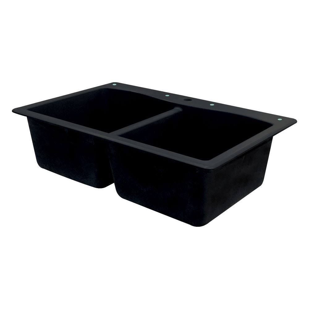 White Double-Basin Granite Drop-In 2-Hole Kitchen Sink M9331