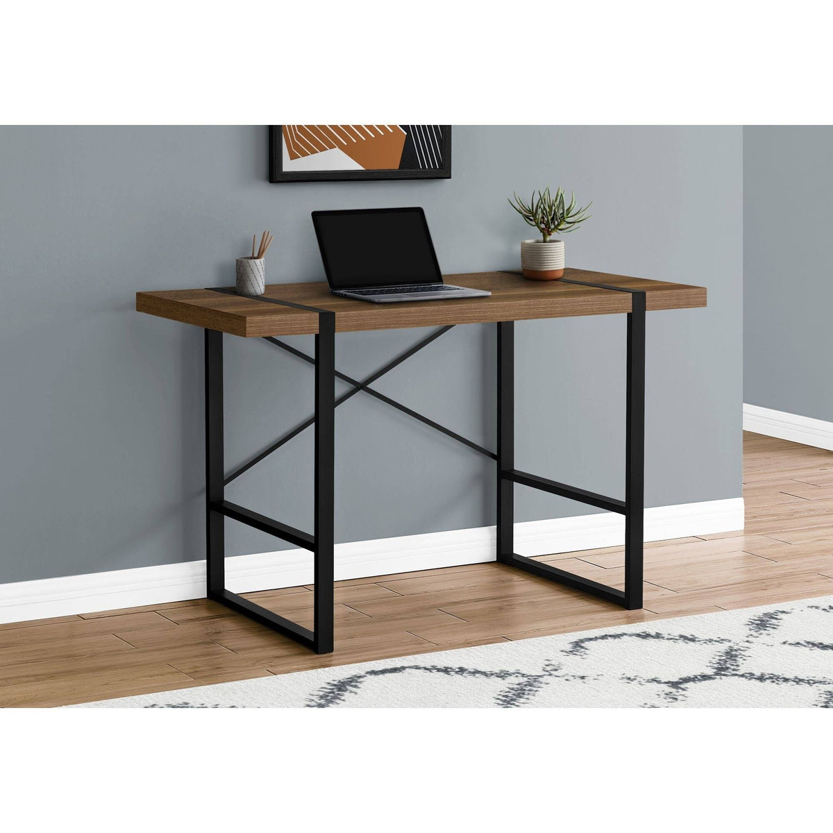 Walnut Black Metal Computer Desk B630449
