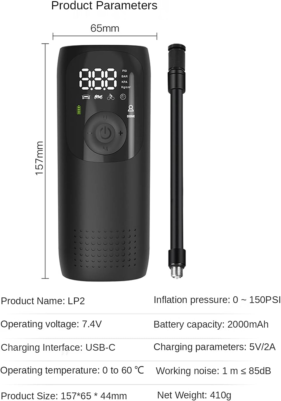 150PSI Rechargeable Digital Portable Air Compressor Tire Inflator Pump D373421
