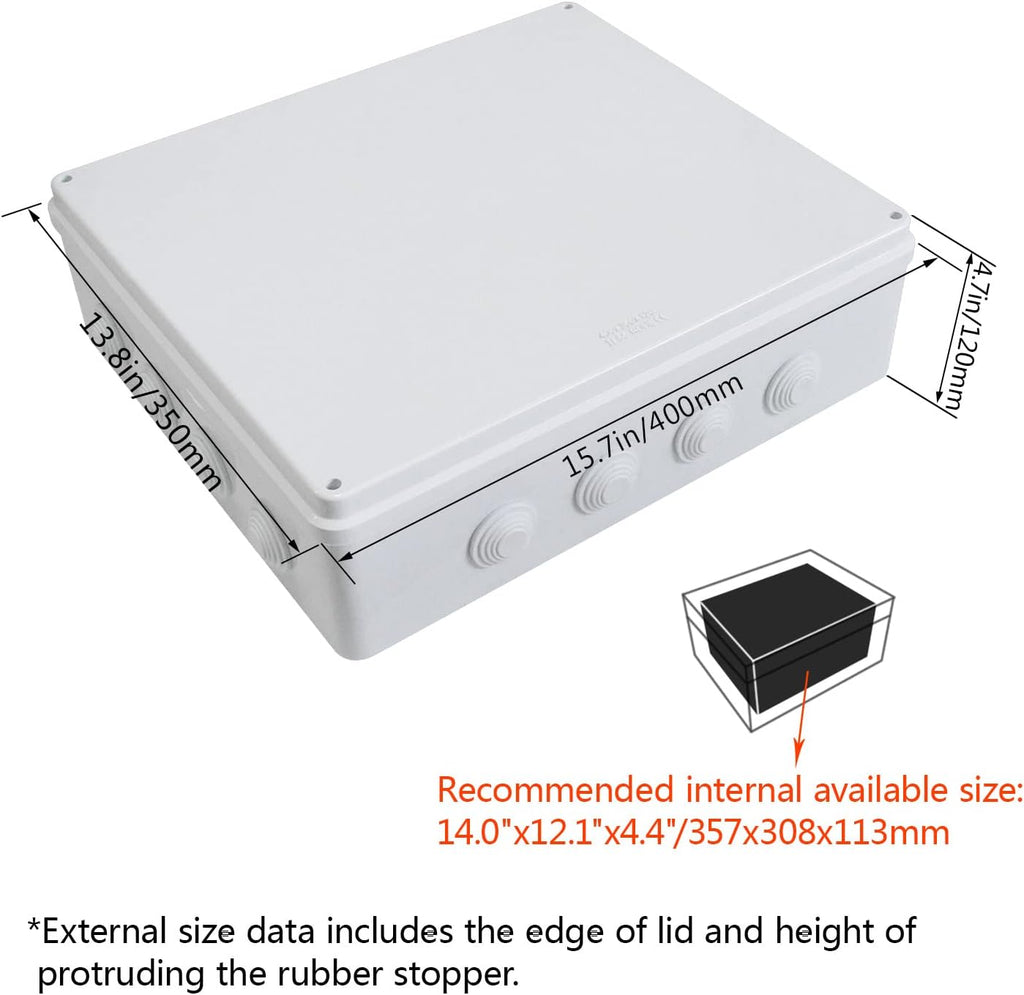 White ABS Plastic IP65 Junction Box Electrical Project Enclosure 15.7 x 13.8 x 4.7 inch Pack of 2 V150664