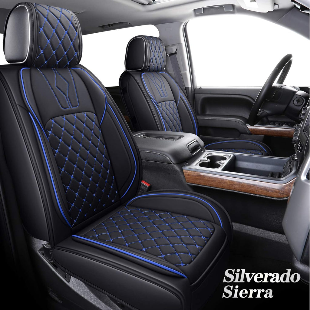 Black and Blue Waterproof Leather Car Seat Covers Full Set N948