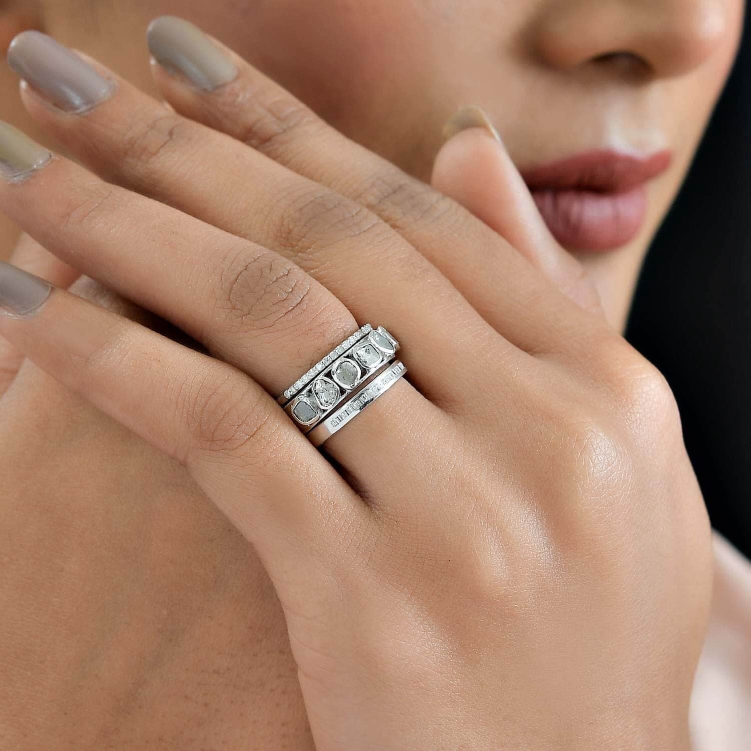 0.8 Ct Diamond Ring 925 Silver Platinum Plated Polki Jewelry Size 10 Q5238