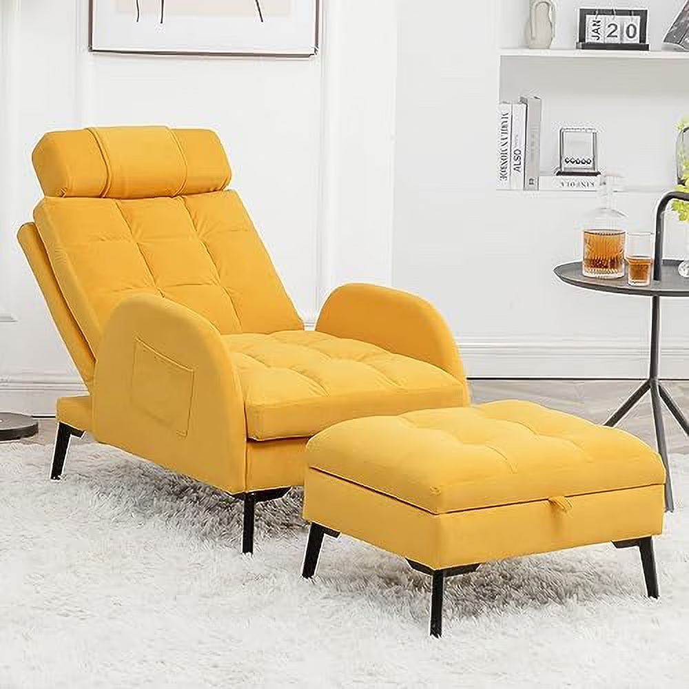 Yellow Velvet Accent Chair with Ottoman C2533