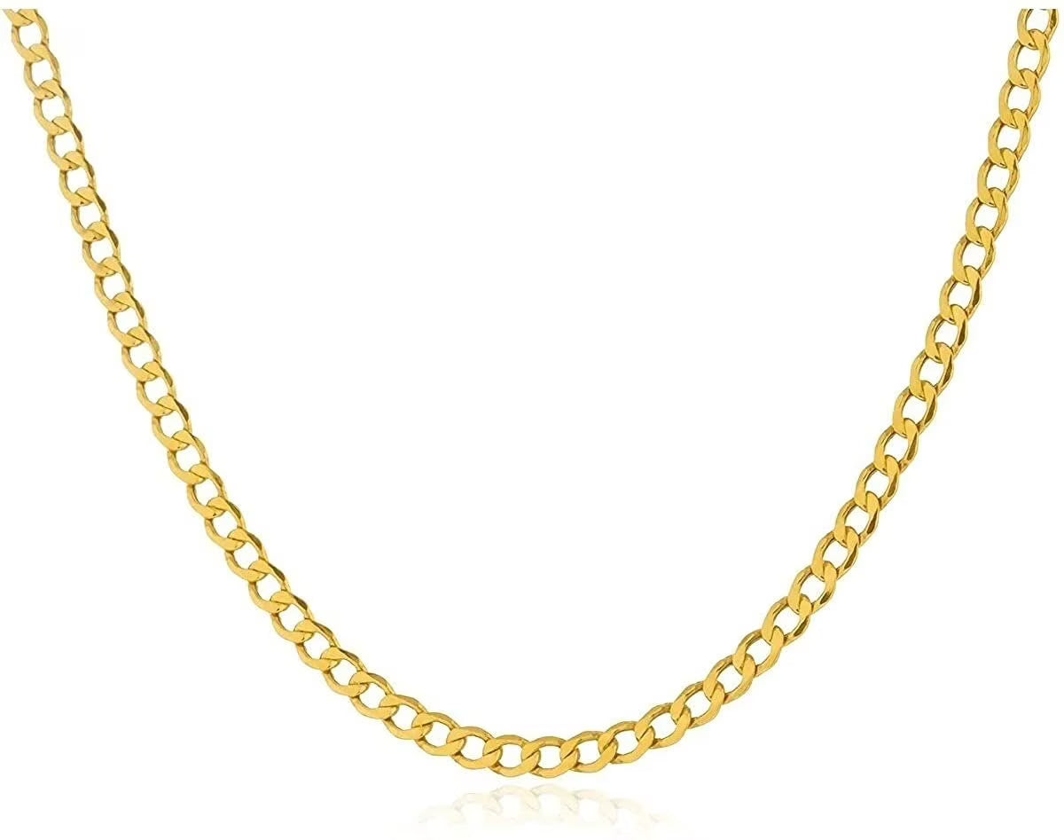 14K Solid Yellow Gold Cuban Chain Necklace T13171