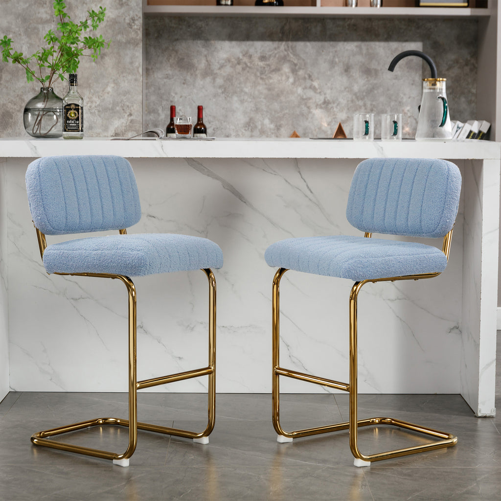 Blue Boucle Upholstered Bar Stools Set of 2 S587