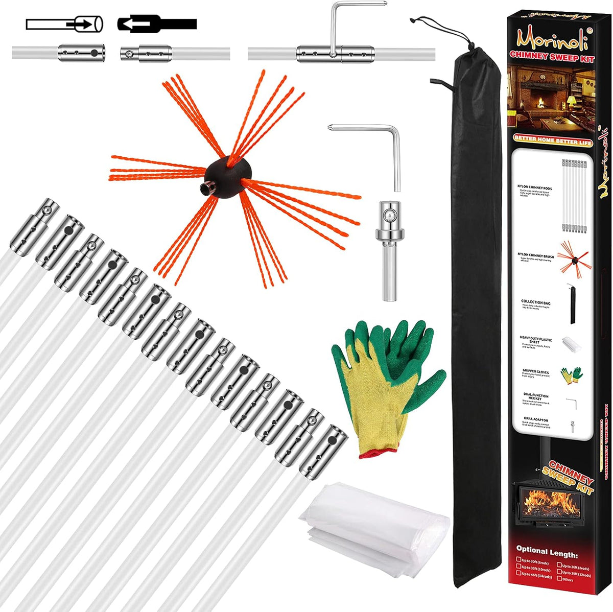 46 Feet Chimney Sweep Kit with 8 Flexible Chimney Rods T679