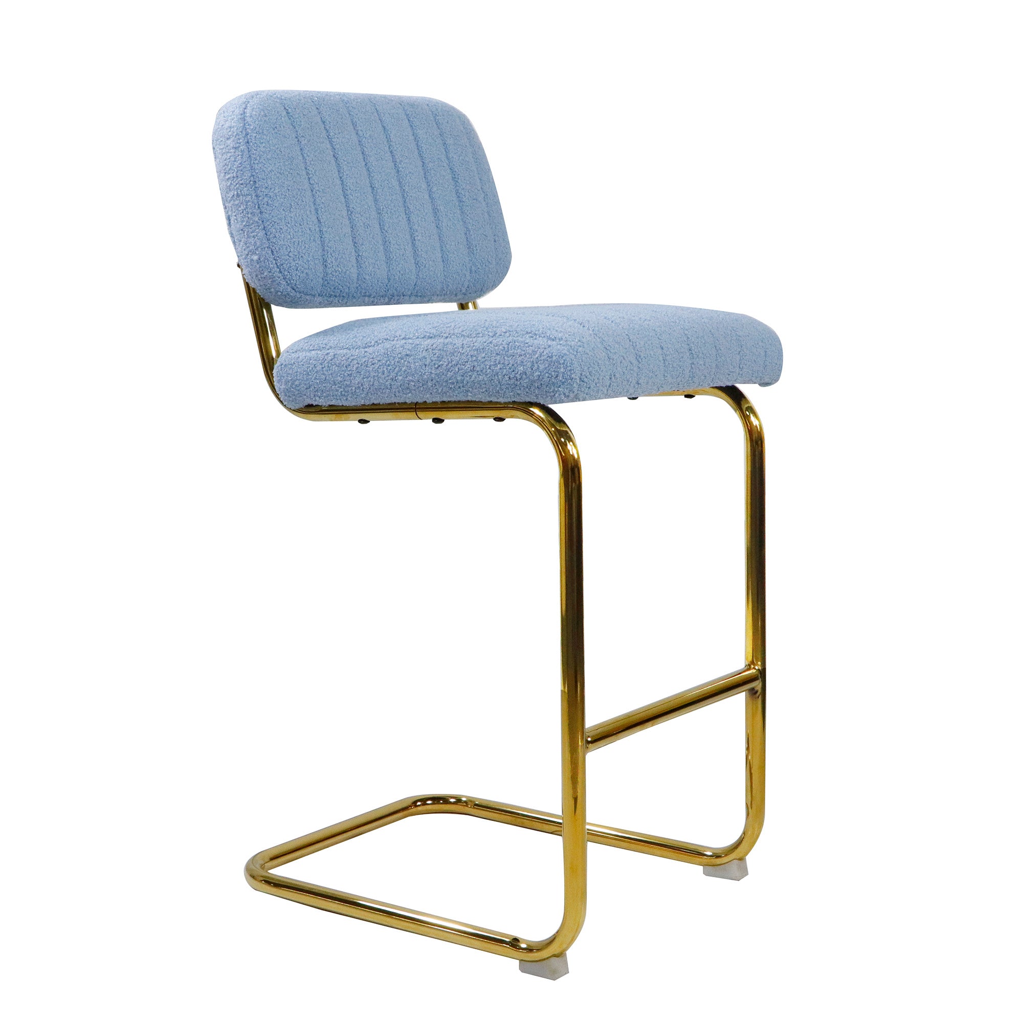Blue Boucle Upholstered Bar Stools Set of 2 S587