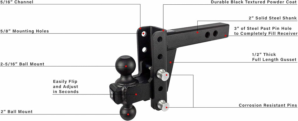 2.5" Adjustable Heavy Duty Trailer Hitch with Dual Ball M5315