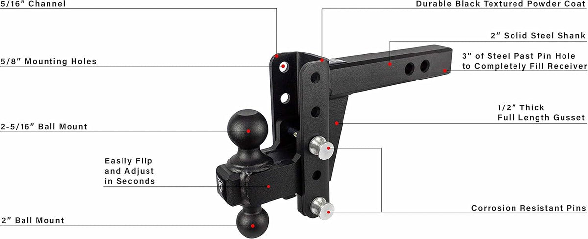 2.5" Adjustable Heavy Duty Trailer Hitch with Dual Ball M5315
