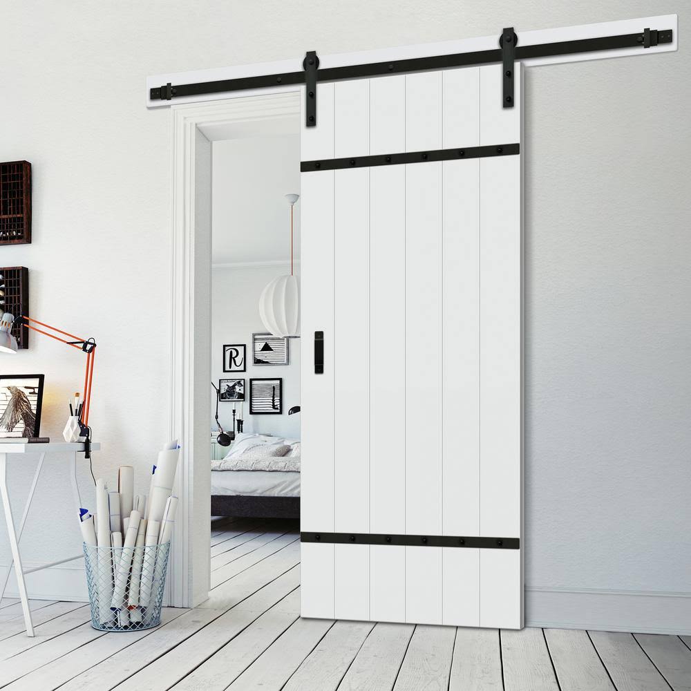 Bright White MDF Sliding Barn Door with Hardware Kit V86007