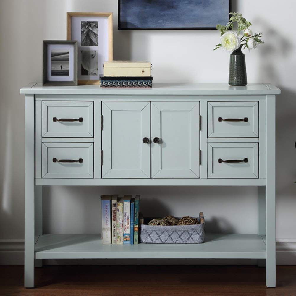 White & Brown Wood Console Table with Drawers & Open Shelf V76855