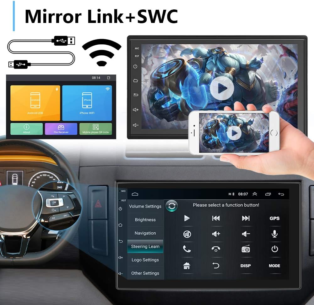 Android Double Din Car Stereo with Touch Screen Bluetooth FM Receiver Backup Camera Dual USB O1380