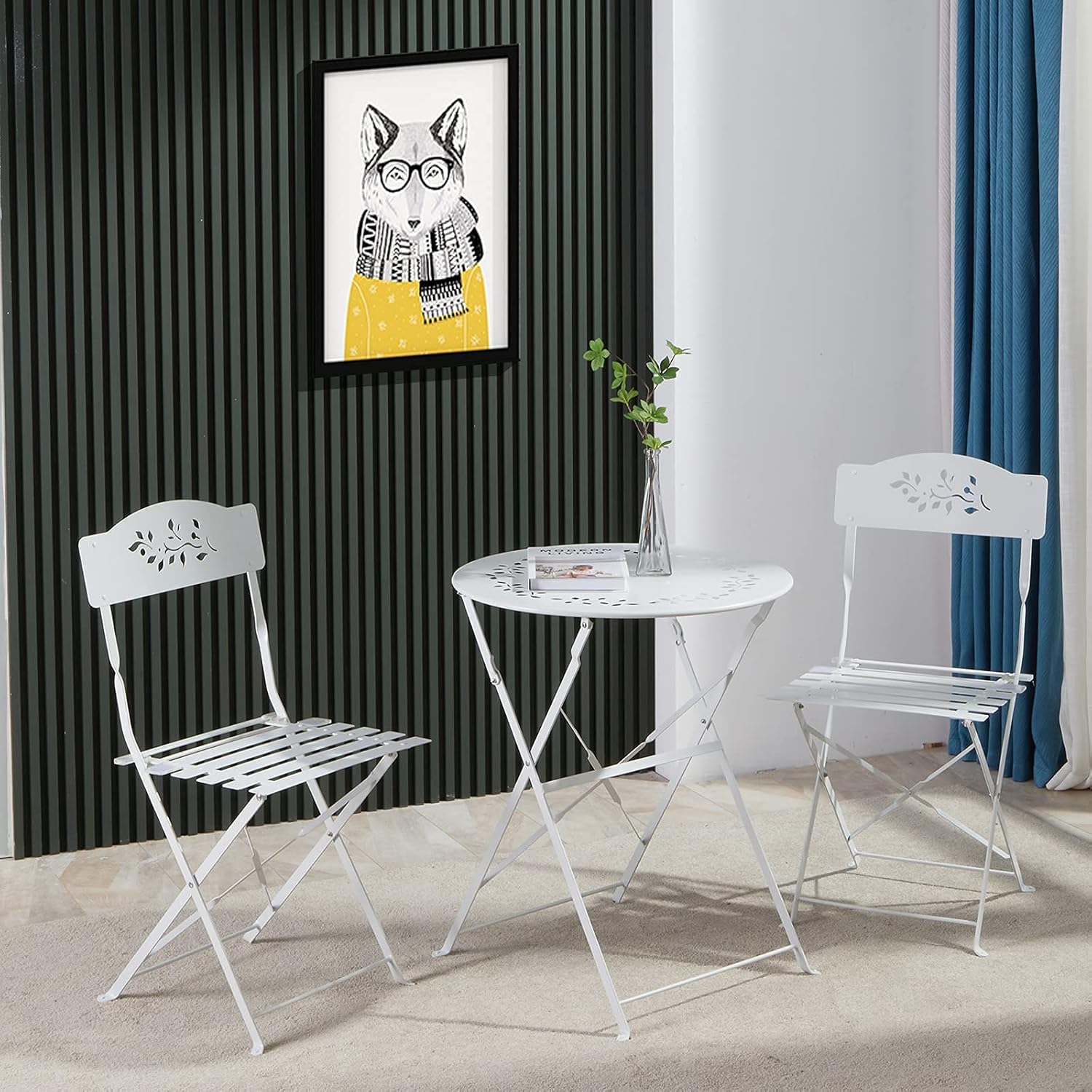 Grey 3 Piece Patio Bistro Set with Folding Chairs B287213
