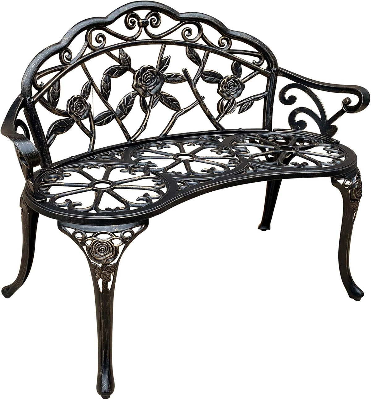 Metal Park Bench with Floral Rose P74458
