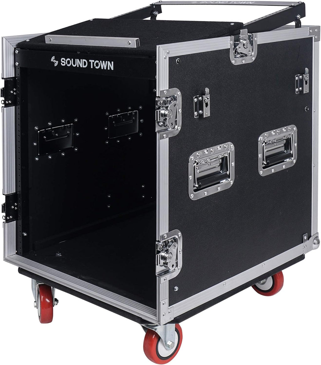 12U PA DJ Rack Case with Slant Mixer Top and Casters W445