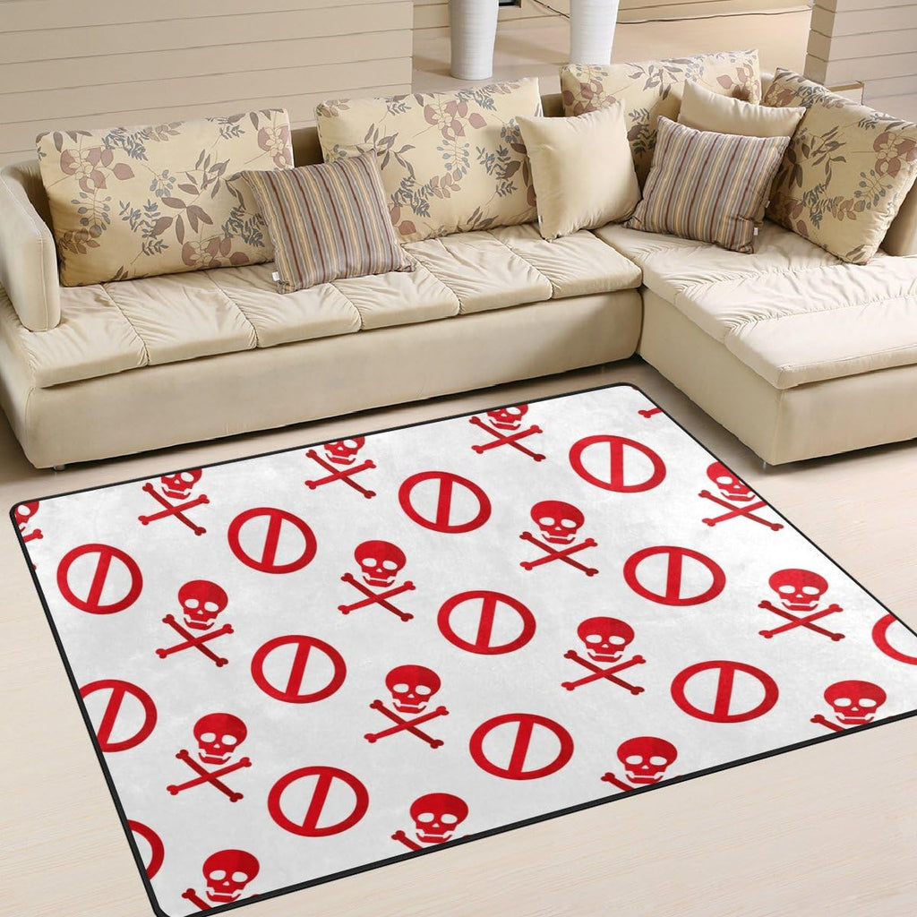 Red Darger Skull Symbol Lightweight Carpet Mats, 6'8" x 4'10" Area Soft Rugs Floor Mat Rug T16688