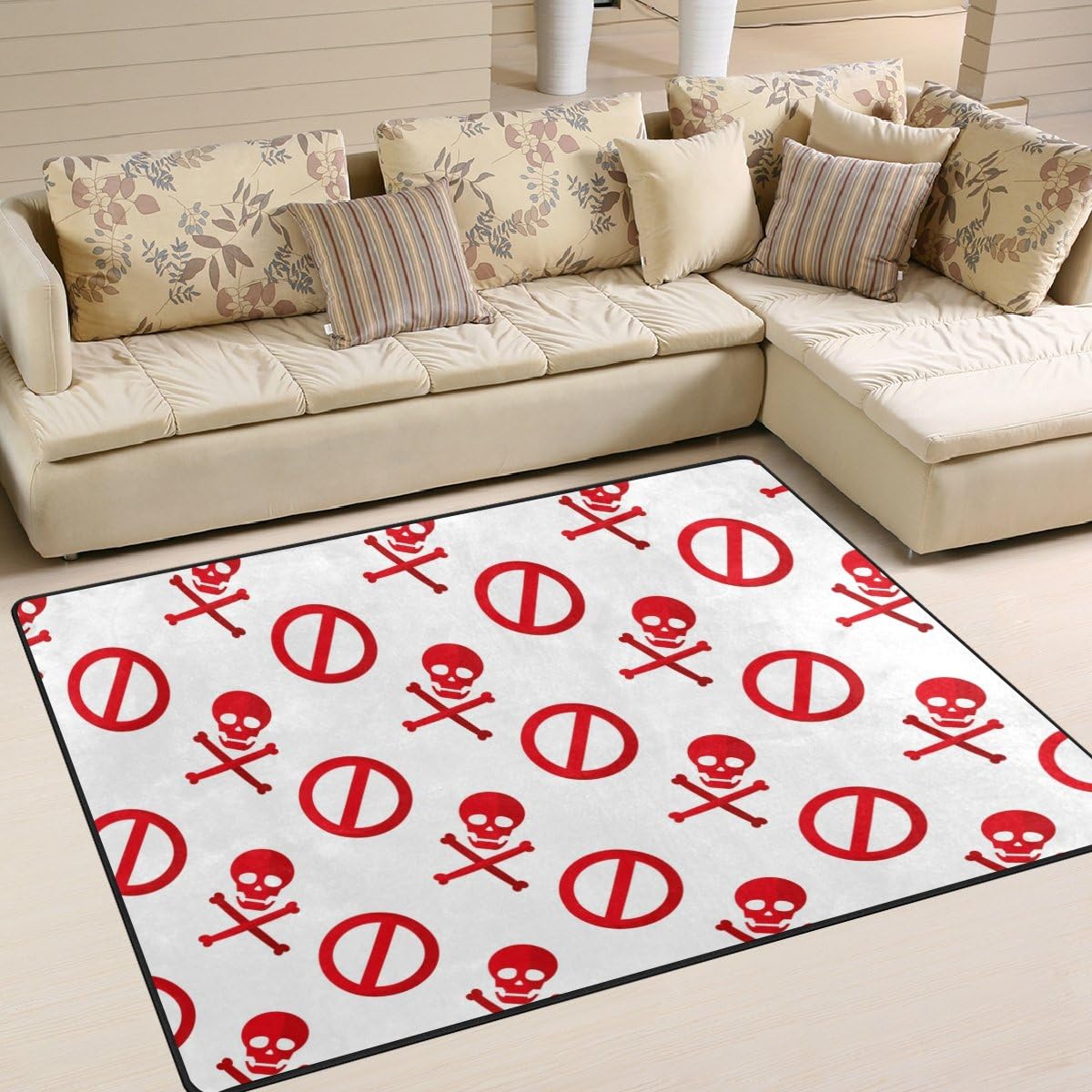 Red Darger Skull Symbol Lightweight Carpet Mats, 6'8" x 4'10" Area Soft Rugs Floor Mat Rug T16688
