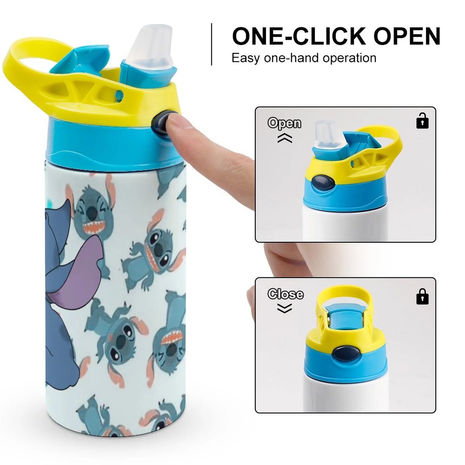 Blue-Stitch-Kawaii Children's Water Bottle Vacuum Insulated Stainless Steel Cup With Straw B910588