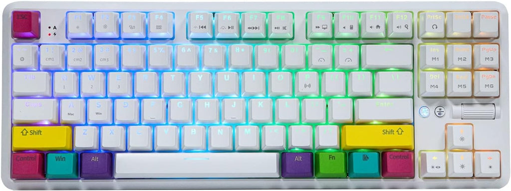 87 Keys Bluetooth Mechanical Keyboard with RGB Backlit, Blue Switch, White T393302