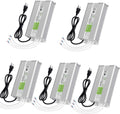 5 Pack Waterproof IP67 LED Power Supply Driver Transformer 300W 110V AC to 12V DC Low Voltage Output with 3-Prong Plug 3.3 Feet Cable J292850