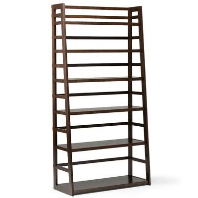 Solid Wood Ladder Bookcase Brunette Brown 5 Shelves D3562